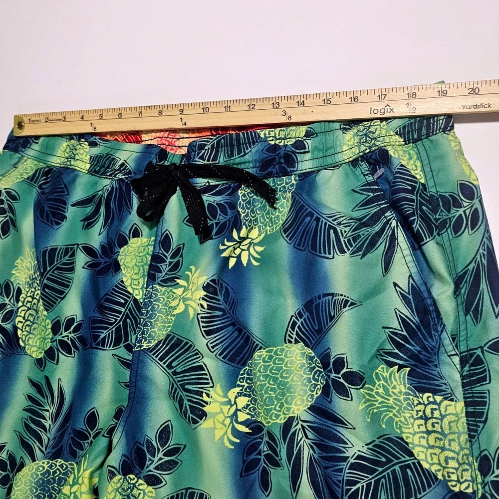 Tommy Bahama Mens Blue Green Pineapple Tropical Print Swim Trunks Mesh Lined L